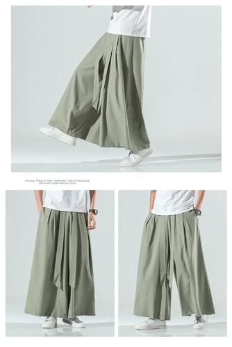 Mens Black Ice Silk Hakama Kung Fu Pants A Wide Bottom Wushu Kimono Chinese Cotton Wide Pants4