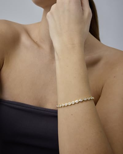 PAVOI 14K-18K Gold Plated Simulated Diamonds Bezel Set Tennis Bracelets for Women - Cubic Zirconia Stones Trillion Trinity Radiant Cut Round Pear Heart Statement Bride Gold Bracelet Stack - Sizes