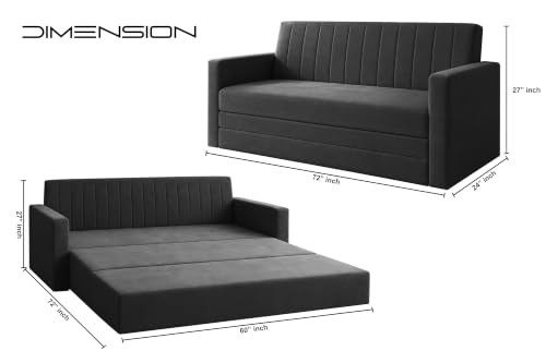 Image of Los Angeles Modern Velvet 3-Seater Sofa Cum Bed with Armrest, Multipurpose Convertible Sleeper Couch Sofa for Living Room, Bedroom & Office- Black Color