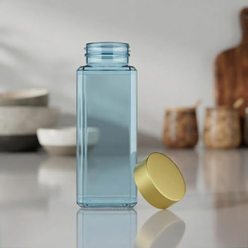Image of CROCO JAR Wide Mouth Glass Water Bottle with Leak-Proof Airtight Double Layer Stainless Steel Lid for Water, Smoothie, Juices (500ML BLUE GOLDEN PK2)