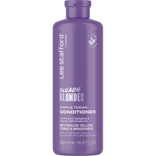 Lee Stafford Purple Toning Conditioner | Bleach Blonde Collection - Neutralize Brass & Yellow Tones, Great for Colored, Silver, & Grey Hair, 16.9 FlOz