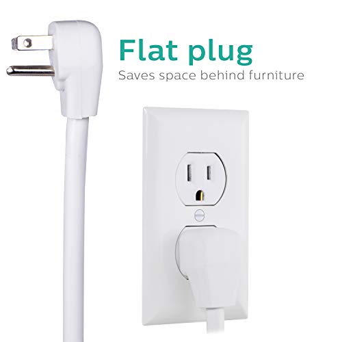 Image of Philips 8 Outlet Power Strip Surge Protector, 8ft Extra-Long Power Cord, Flat Plug, Wall Mount, 2160 Joules, ETL Listed, Circuit Breaker, Automatic Shutdown, White, SPP3086WB /37