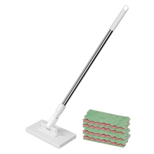 Mopas De Limpieza Suelos, Trapeador Desechables con 4 Paños Reutilizables, Trapeador De Empuje Desmontable para El Hogar, Cocina, Azulejos, Madera Dura, Madera, Cerámica, Laminado, 100x16x8.5cm