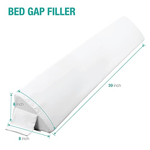 Vekkia Twin Bed Wedge Pillow for Headboard – High-Density Foam Fills Gaps (0-5.5") Between Mattress and Headboard, Wedge Pillow with Pockets for Phone & Remotes, Washable Cover(White)