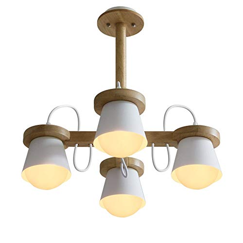 Lumière créative iron metal 4 éclairages suspension bois chic