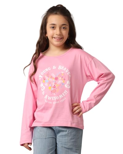 Image of Under Fourteen Only - Girls Full Sleeve T-Shirt | Comfortable Regular Fit Top for Kids | Stylish Everyday Casual Wear for School, Playtime & Outings (Orchid Pink,4-5 Years)