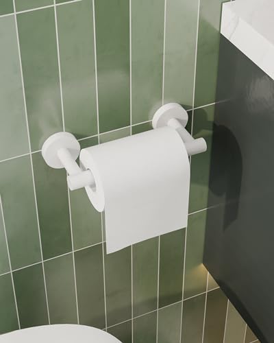 Image of RARXTR White Toilet Paper Holder SUS304 Stainless Steel Double Post Pivoting Toilet Paper Roll Holder Wall Mounted Toilet Tissue Holder for Commercial Bathroom RV Brushed Brass Finish