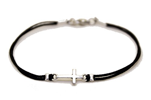 Cross bracelet for men, christian conformation gift, men's bracelet silver cross charm, black strand, for him, christian catholic jewelry