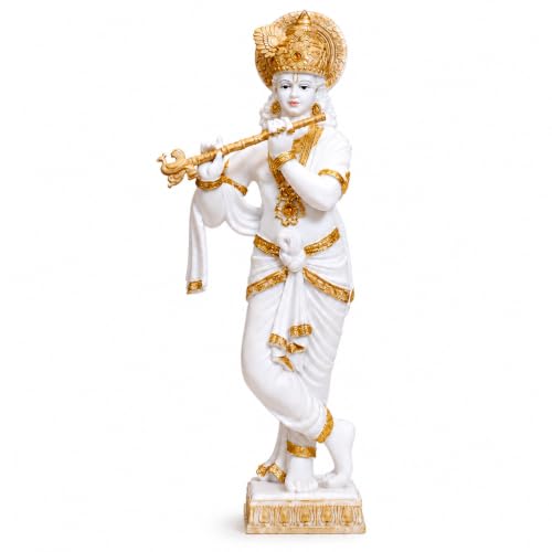 Image of ARMONIA Lord Krishna Idol Marble Dust Statue Murti |Krishana Sculpture for Home Decor,Pooja ghar,Mandir & Gifting Item |Best Gift for Wedding & Housewarming(25 inch,White) (Include Microfiber Cloth)