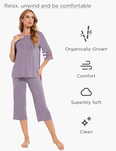Image of GYS Bamboo Viscose Capri Pajamas for Women Set Cooling 3 /4 Sleeve Pjs