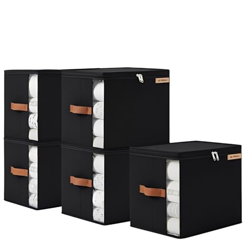 Image of JD FRESH 5 Pcs 30 Liters Cloth Organizer for Storage /Foldable Cloth Storage Box with Handles /Almirah Organizer with Transparent Window /Wardrobe Organizers for Clothes /Sarees /Blankets /BedSheets -Black
