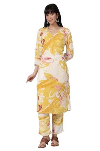 Image of W for Woman Orange Abstract Printed Tiered Spaghetti Kurta and Leggings Set with Dupatta