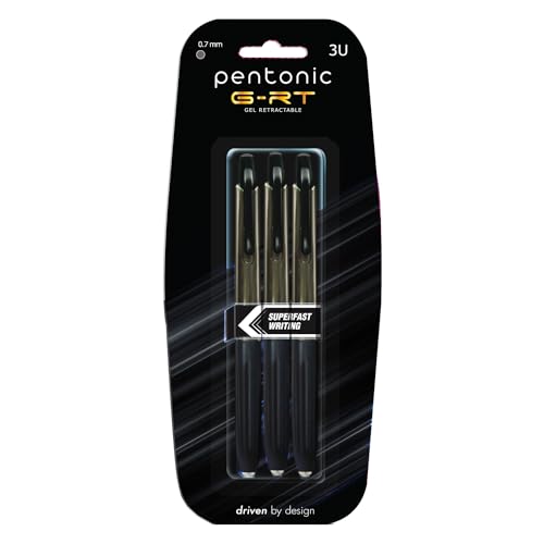 Image of Pentonic G-RT 0.7 mm Gel Pen Blister Pack | Black Ink | Pack of 3