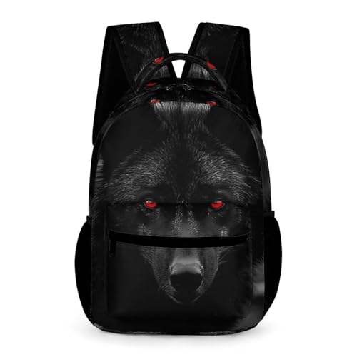 Black Red Eyed Wolf Backpack for Men Women, Durable Small Backpack Casual Lightweight Daypack for Travel Bag
