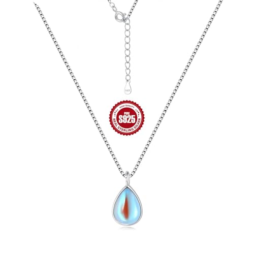 S925 Sterling Silver Moonstone Necklace for Women Teardrop Rainbow New Beginnings Moon Necklace,Healing Stone Jewelry,Gift for Divorce Recovery, Graduation, Pregnancy
