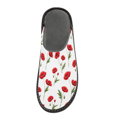 ODAWA Red Poppy Flowers Grandma Memory Foam House Shoe, Mens Slip On House Shoes Size 4-53