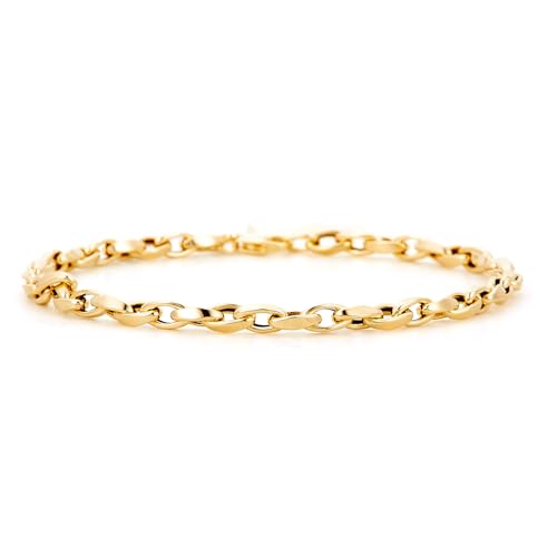 14k Yellow Gold Hollow Flat Tube Oval Rolo Bracelet - 7.5