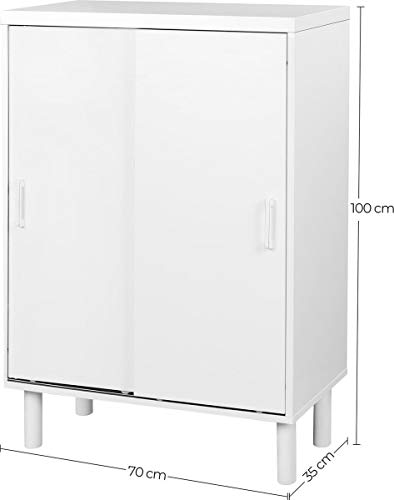 VASAGLE | Schrank für Flur, Schuhschrank mit Schiebetüren & höhenverstellbare Einlegeböden, 100 x 70 x 35 cm | Weiß – Bild 4
