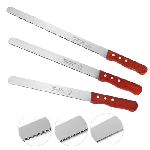 AONEGOLD Bread Knife for Homemade Bread,3 Piece Stainless Steel Bread Slicer Set with Wooden Handle,30cm Pastry Knife.