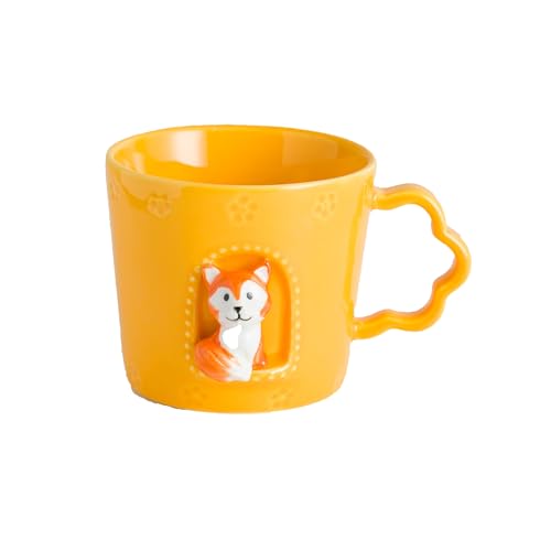 DIHOclub Fox Ceramic Cup Window Animals Mug Cute Cartoon Handmade Figurine Mugs,Holiday and Birthday Gift for Daughter,Son,Kids,9 OZ (Orange)