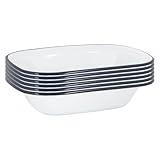 Argon Tableware 16 x 12cm White Enamel Pie Dishes - Navy - 6X Classic Pressed Steel Baking Tin, Non-Stick Enamel Oven Dish, Lightweight & Durable Camping Cookware, Rustic Country Kitchen Bakeware