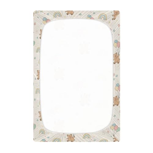 Image of Cute Bear Pattern Crib Sheets Stretchy Portable Sheets for Baby Toddler Breathable Soft Crib Mattress Sheet for Girls Boys