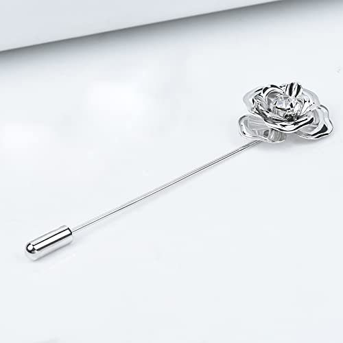 Image of Crystal Alloy Rose Flower Lapel Pins Button Pin Groom Boutonniere for Wedding Floral Brooch Pin Set for Women Men