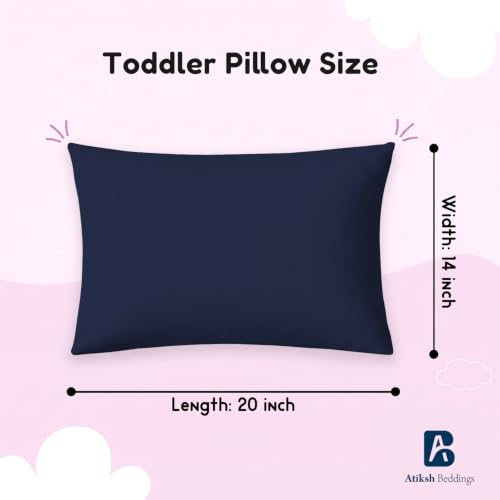 Image of Atiksh Beddings 14x20 Toddler Travel Pillow Cases, Pack of 2, 100% Egyptian Cotton, 600 Thread Count, Zipper Closure, Small Pillowcase for Kids, Daycare, Preschool & Travel, Navy Blue