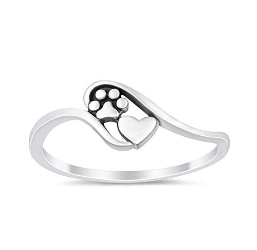 Blue Apple Co. Paw Heart Promise Ring Band Solid 925 Sterling Silver2