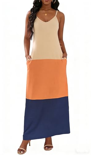 Image of vunahzma Womens Casual Fashion Sleeveless Plus Size Loose Long Sexy Maxi Dress with Pockets