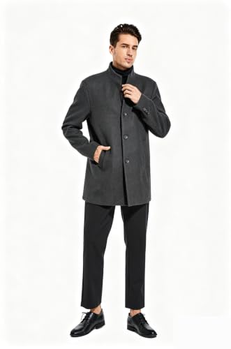 Image of FTCayanz Mens Trench Coat Wool Blend Single Breasted Overcoat | Stand Collar, Fall Slim Fit Top Coat, Winter Warm Coats for Men, Business Work Formal Casual Jacket, Daily Outwear