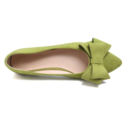 Image of WENJIAZHIZHI Square Toe Bow Ballet Slip-On | Classic Suede Finish,Chic Bow Detail,Effortless Everyday Style,Wedding Party Office,Plus Size Available