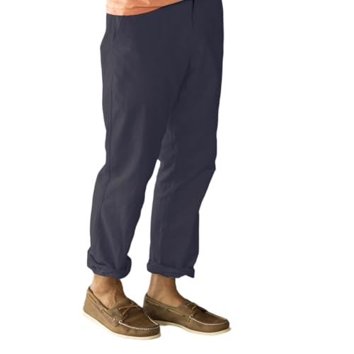 Madda Fella Men’s Oxford Roll Up Pant – 100% Cotton Lightweight Travel Pants with Roll-Up Hem, Side & Back Pockets