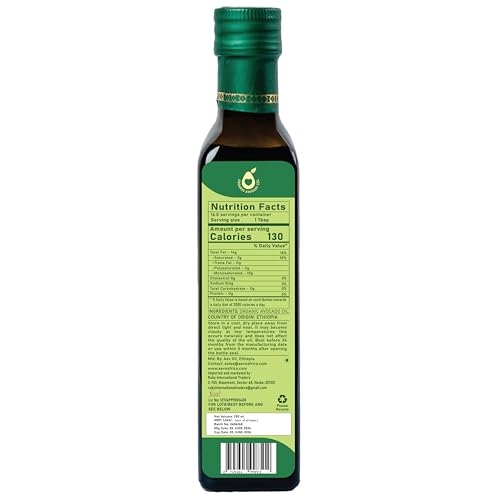 Image of AEVO Organic Extra Virgin Avocado Oil - Unrefined & Cold Pressed Cooking Oil for Frying, Grilling, Roasting & Baking with Monounsaturated Fats, Vitamin E & Omega-9-250ml Bottle