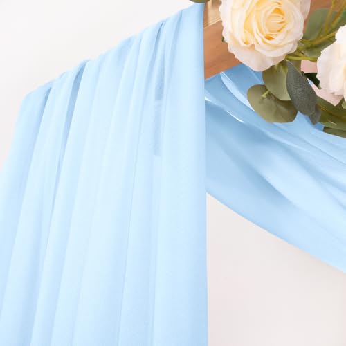 Image of MLMC Baby Blue Wedding Arch Draping Fabric 1 Panel 29 inch x 20 FT Extra Long Gauze Drapes Sheer Backdrop Curtains 6.6 Yards Outdoor Drapery Panels for Wedding Baby Shower Party Ceiling Decoration