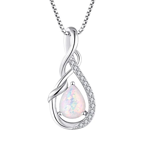 STARCHENIE Created Opal Necklace for Women 925 Sterling Silver Infinity Teardrop Pendant Birthstone Jewelry