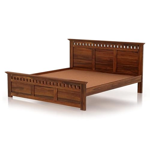 Image of STRATA FURNITURE Sheesham Wood King Size Bed Without Storage | Wooden Double Bed Cot Bed Furniture for Bedroom Living Room Home (Natural Finish)