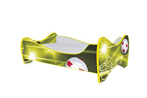 Topbeds Lit de Football pour Enfants 160 x 80 cm, avec Matelas en Mousse, Cadre en Bois de hêtre, Construction Robuste, sécurité, côtés surélevés, Confort, Bords arrondis Cover
