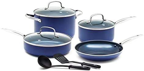 Blue Diamond Cookware Diamond Infused Ceramic Nonstick 9 Piece Cookware Bakeware Pots and Pans Set, PFAS-Free, Dishwasher Safe, Oven Safe, Blue