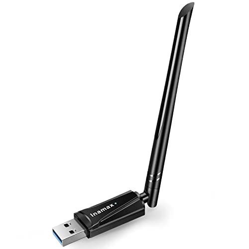 WiFi Adapter for PC – Inamax AC1300 Wireless Network Adapter for Laptop with Dual Band 5GHz High Gain 5dBi Antenna, Supports Windows 11, 10, 8.1, 8, 7, and XP, Mac OS 10.9-10.15
