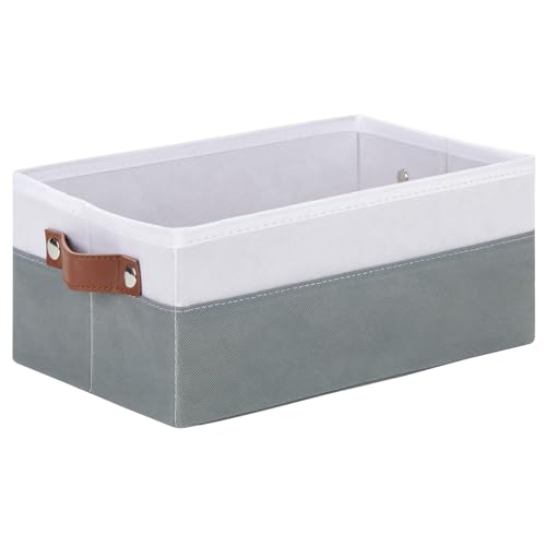 Image of DULLEMELO Small Storage Basket for Organizing, Grey Basket Cloth Storage Bins for Shelves, Foldable Fabric Bins for Home Storage and Organization, White&Deep Grey, 1-Pack