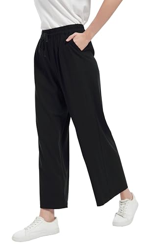 Tronjori Women Linen Blend Palazzo Pants Summer Boho Wide Leg High Waist Casual Lounge Pant with Drawstring2
