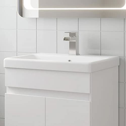 Affine® 520 x 400mm Recessed Bathroom Ceramic Basin Drop in Sink One Single 1 Tap Hole & Overflow, Square Edge Gloss White