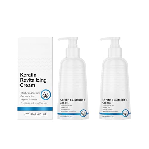 2PCS Crema Revitalizante con Queratina – Tratamiento Nutritivo para el Cabello – Suavidad y Brillo, Fortalece las Raíces, Anticaída – Para Cabello Liso y Rizado