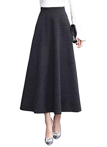 CHARTOU Women's Stretchy High Waist Woolen Flared A Line Swing Maxi Long Skirt (Medium, Grey)