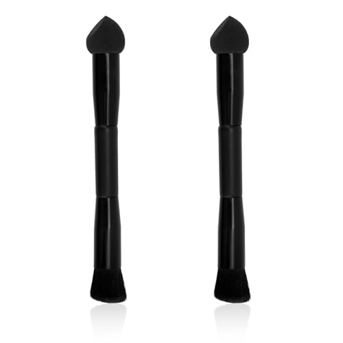 2pcs Dual Ended Hairline Powder Brush, Black Hair Shadow Makeup Brushes with Sponge Head and Nylon Bristle for Hair Concealer Contouring Root Touch up