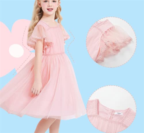 Toddler Flower Girl ,Little kid Dress Tulle Ruffle Short Sleeve A-Line Princess Pink Party Tutu Tulle Summer Vintage Dress 3T4