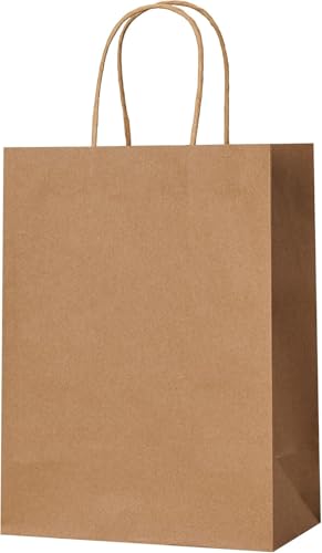 VPACKDUO 25 Stück Geschenktüten Geburtstag Papiertüten mit Henkel Braun Kleine Geschenktaschen 15×8×21 cm Kraftpapiertüten für Kindergeburtstag Party Einkauf & Einzelhandel