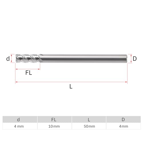 Image of MYS Cermet End Mill Set -4Flute- 4mm, Shank 50 for Milling Machine, CNC Router Bits Carbide Speed Square Nose for Hardened Steel,Torno para Metal -HRC68- Uncoated