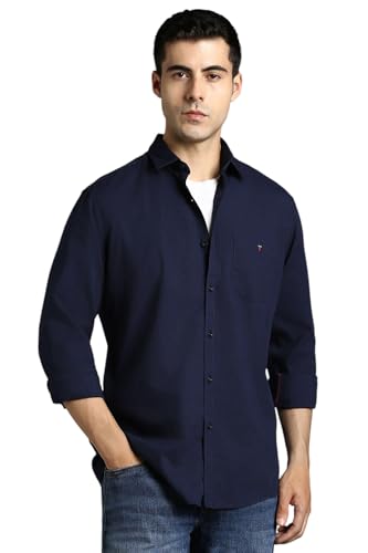 Image of Louis Philippe Men's Cotton Slim Fit Premium Textured Fabric Versatile Solid Easy Care, All Season Adapability Full Sleeve Casual Shirt